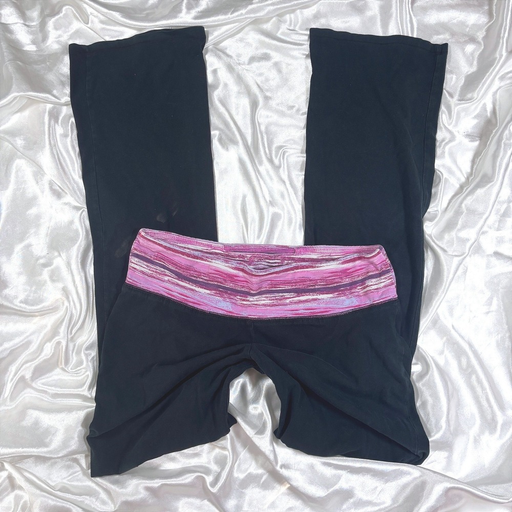 y2k Yoga Pants Black Good Pink Purple Space Dye Fold Over Waistband Flare Leg